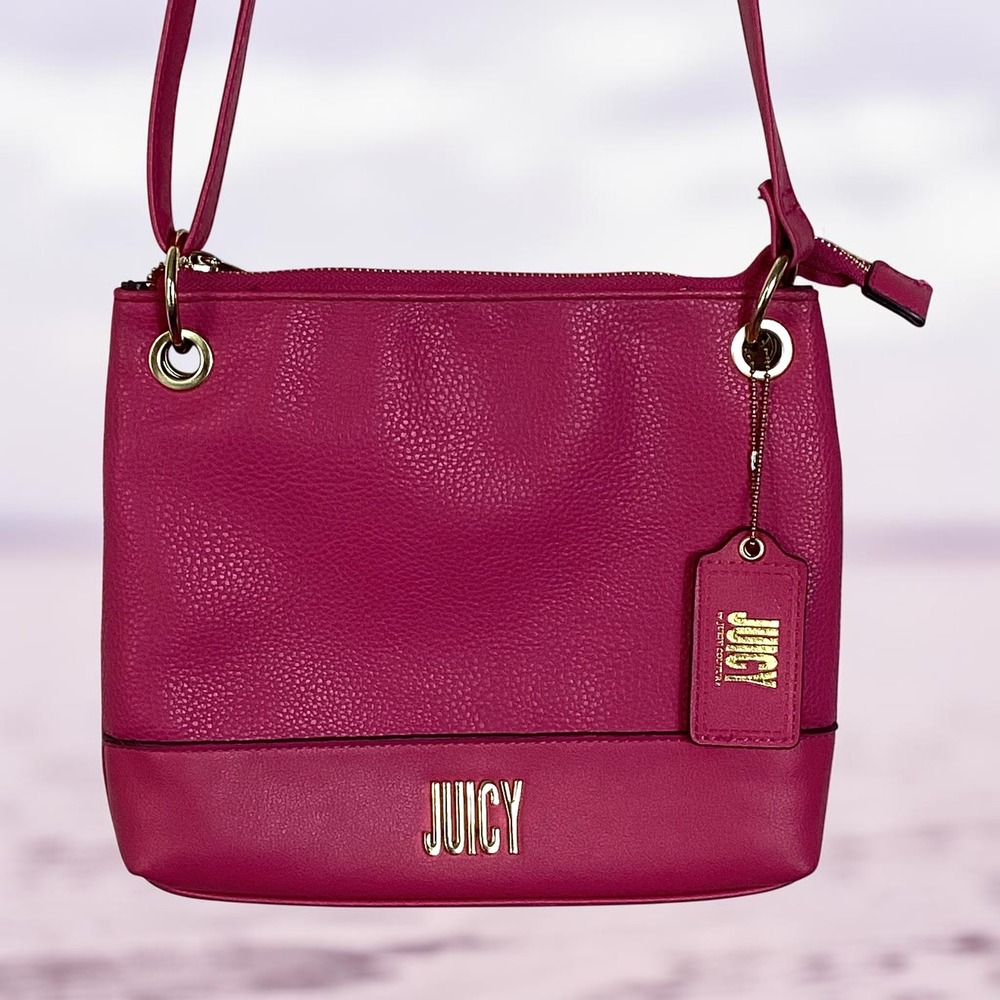 Juicy Couture Magenta Pink Faux Leather Crossbody Bag Gold Hardware Y2K Style